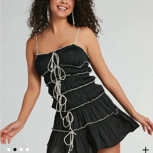 Black Ruched Mini Dress - Picture 1 of 5